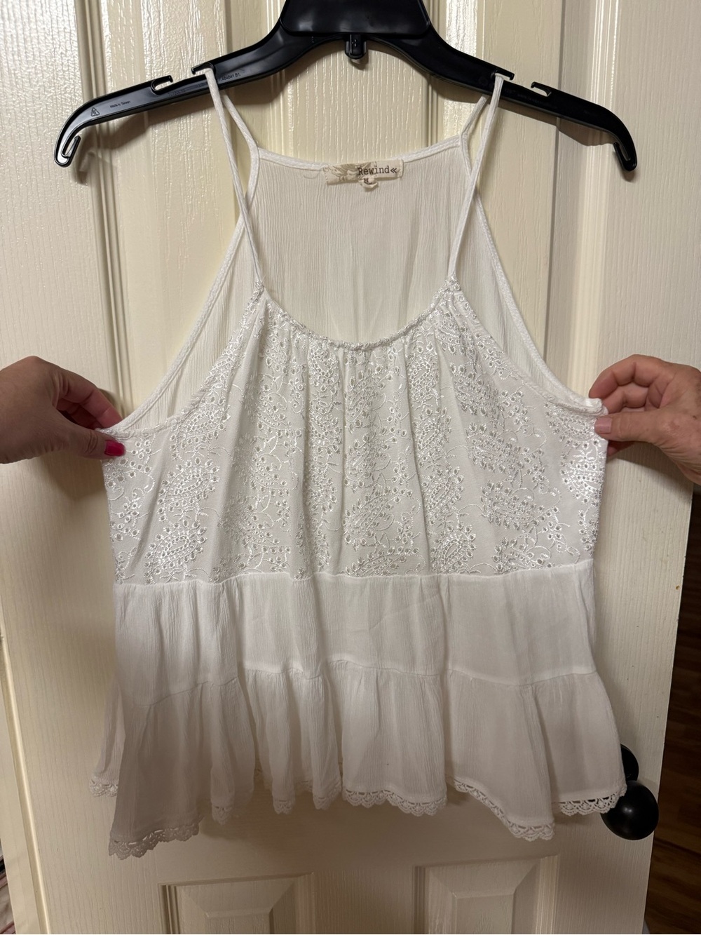 Rewind White Eyelet Peplum Camisole